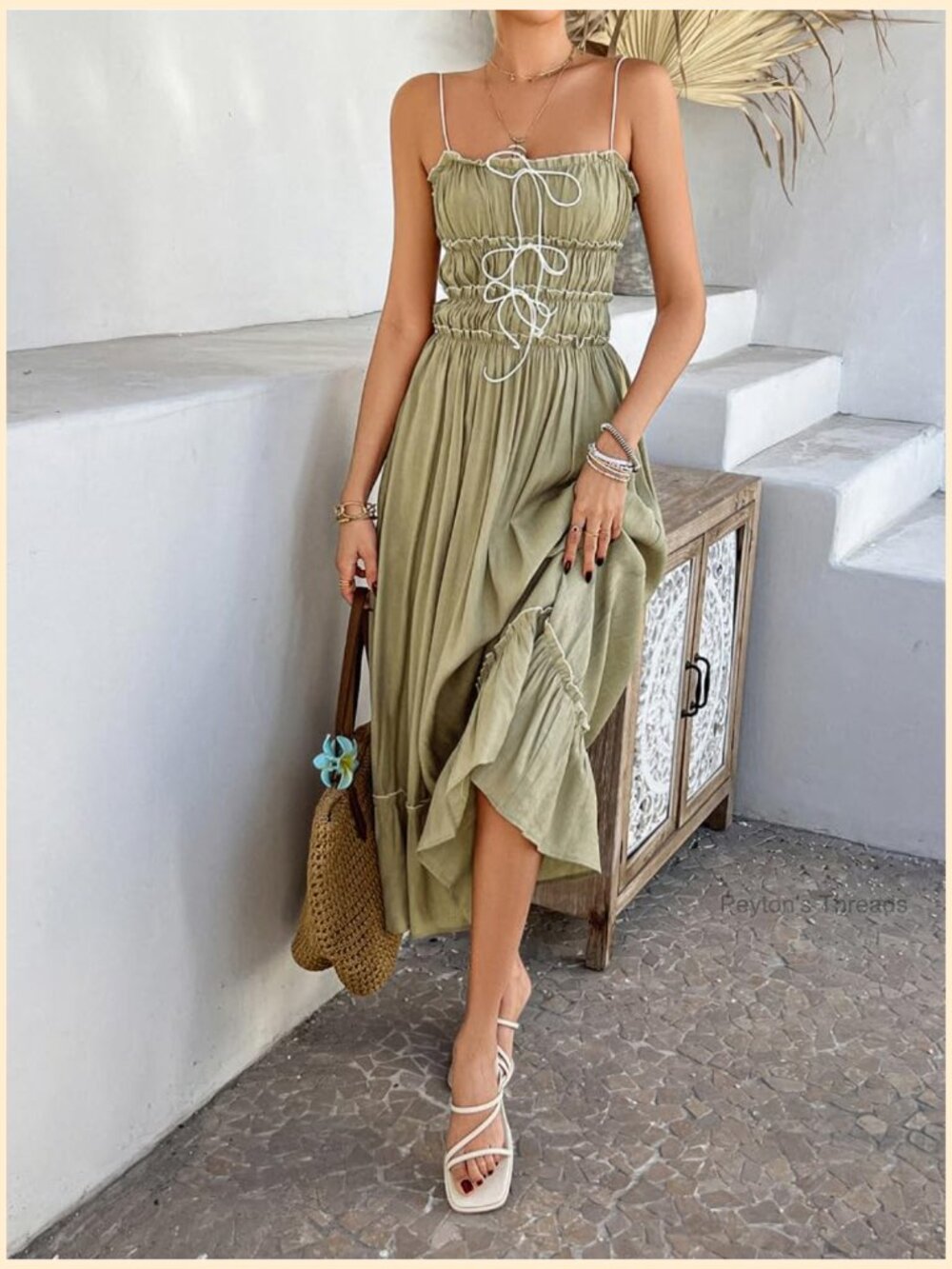 Women Summer Maxi Dress Spaghetti Strap Y2k Ruffle Tiered Wedding Guest Flowy - Picture 2 of 6